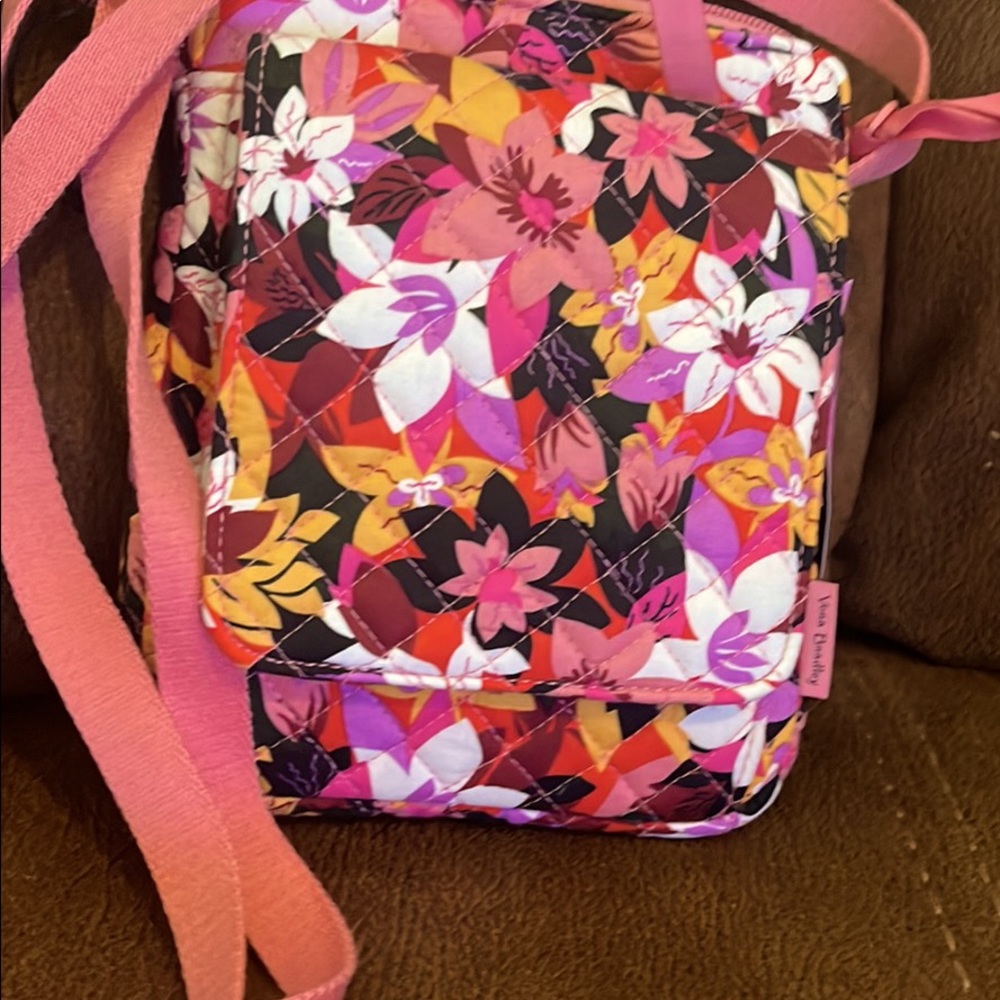 Multi colored withe pink base cross body